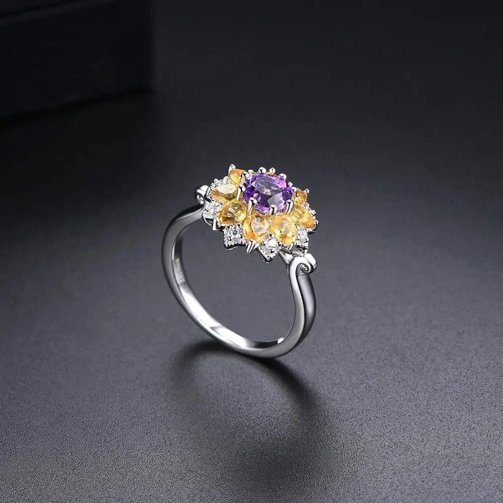 HUTANG, серебряное кольцо с подсолнухом, 925 пробы, Настоящее серебро, аметист, цитрин, милые кольца, хорошее ювелирное изделие с драгоценным камнем для женщин, новое поступление
