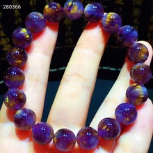 

Genuine Natural Purple Cacoxenite Gold Rutilated Quartz Bracelet Women 10.3mm Clear Round Beads Genuine AAAAAA
