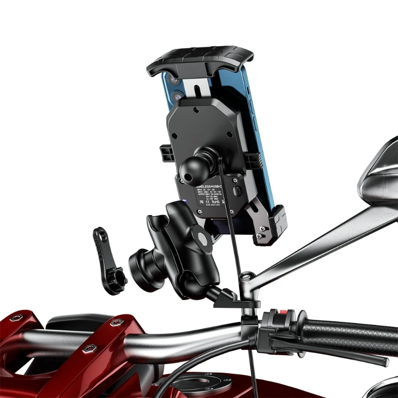 12v Motorcycle Rearview Mirror Wireless Qi/usb C Phone Charger Holder