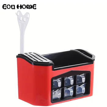 

Three Colors Optional PP Multifunctional Storage Tools Kitchen Gadget Sets Seasoning Box Knife Tool Rack Multi-grid Storage Box
