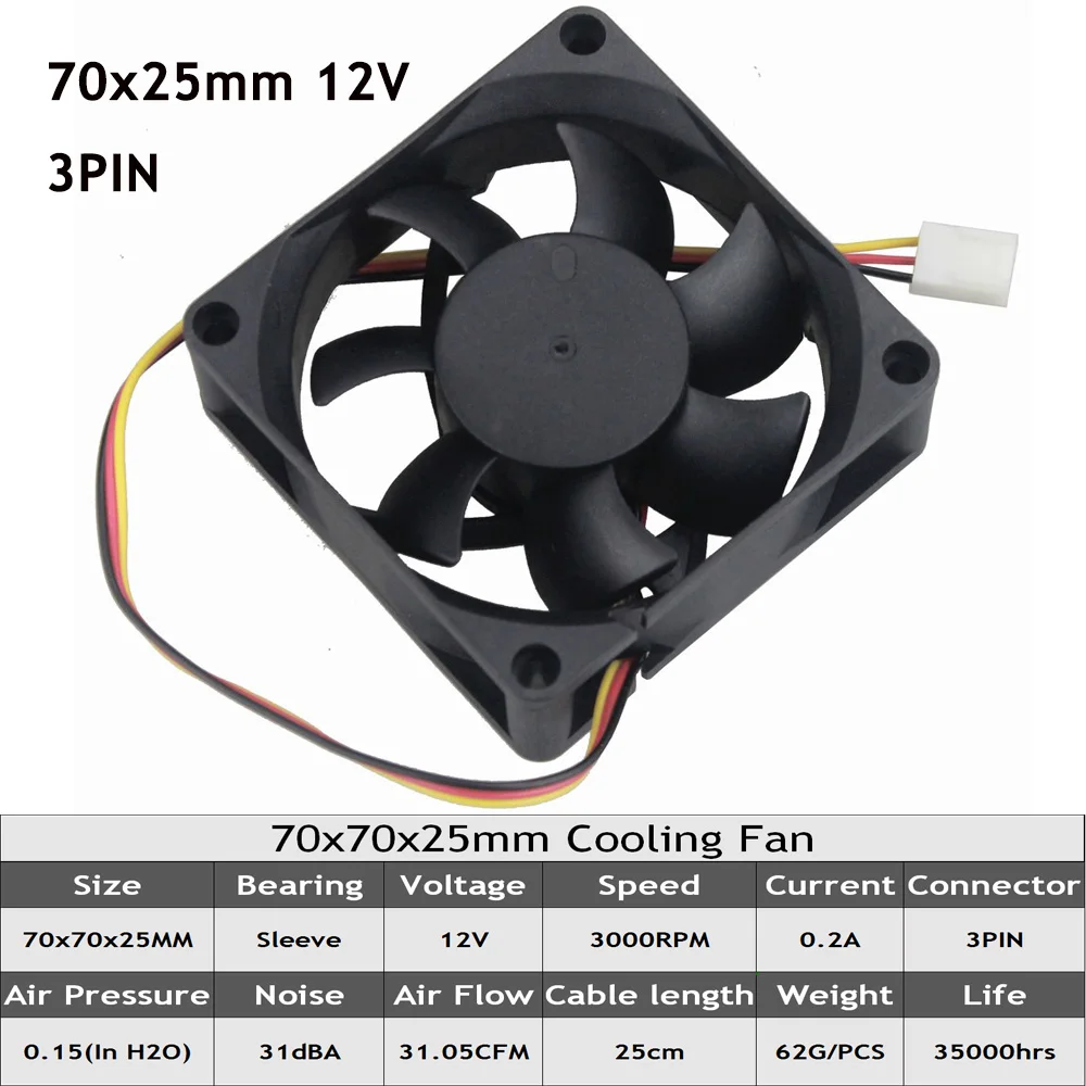 Gdstime 7 см 70 мм 70x70x25 7025s 3Pin 12 В DC Бесщеточный вентилятор охлаждения с FG функциями для
