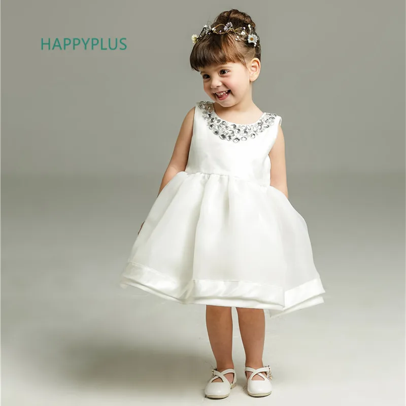 HAPPYPLUS Ivory Christening Dress for Baby Girl Sequin Baby Shower