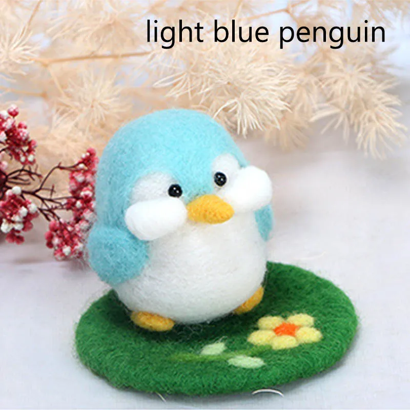 light blue penguin Набор для творчества, материал, не обработанный, набор, шерсть, войлок, тык, включая инструменты, куклы, материал, посылка, 1 набор, забавная ручная работа - Цвет: light blue penguin