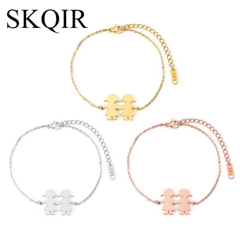 

Custom Name Baby Two Girls Bracelet 3 Colors Stainless Steel Adjustable Pulseira Family Best Friends Party Birthday Gift Jewelry