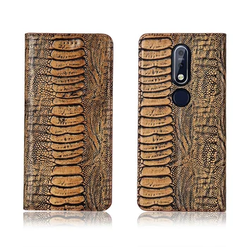 

Ostrich foot pattern genuine leahther phone bag for Nokia 7.1 magnetic phone case for Nokia 7.1 Plus flip cover funda back case