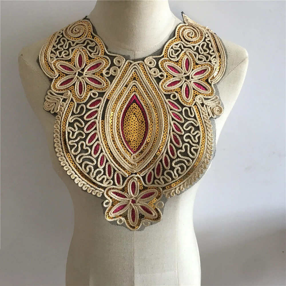Fashion Lace Collar DIY Lace Fabric Embroidered Sequin Collar Decoration Clothes Neckline Sewing Accessories