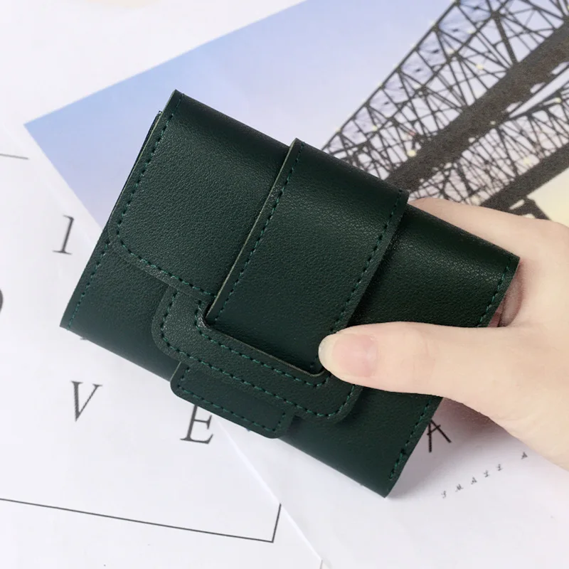 LILEN Solid Color Drawstring Folding Wallet Women Multifunction Pocket Money Clutch Bag Short Wallet - Цвет: Dark Green