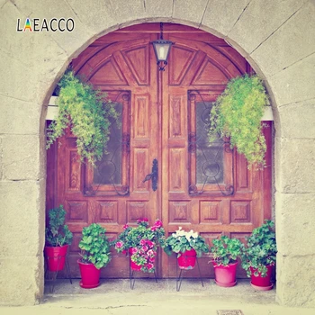 

Laeacco Arch Wood Door Potted Plants Porch Rural Spring Portrait Backdrops for Photography Backgrounds Baby Newborn Photophone