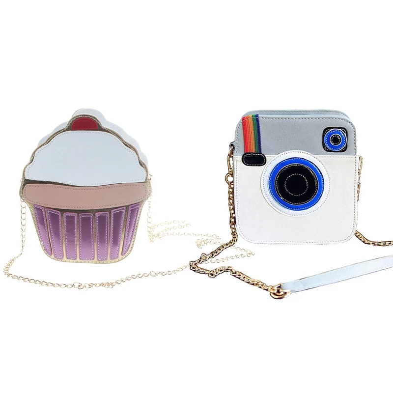

1Pcs Ice Cream Cupcake Mini Bags PU Leather Small Chain Clutch Crossbody Cake & 1Pcs Cute Rainbow Snapshot Camera Design Shoulde