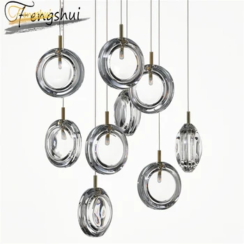 

Nordic Light Luxury Pendnat Lights Post-modern LED Creative Ring Glass Pendant Lamp Bedroom Living Room LOFT Hanging Lamp Device