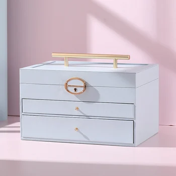 

Casegrace Luxury Large PU Leather Jewelry Box Organizer Drawer Necklace Ring Earring Watch Jewellery Storage Case With Mirror