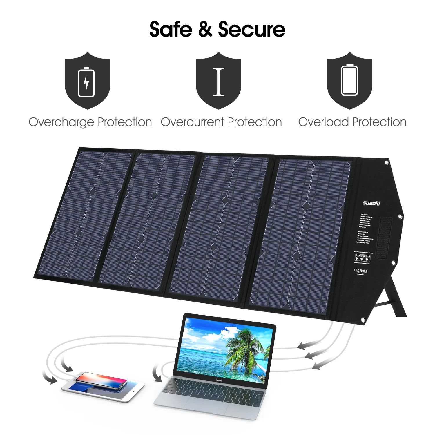 Suaoki 100 Вт складное солнечное зарядное устройство с PD Type C DC 12 18 в USB QC 3 0 выходными