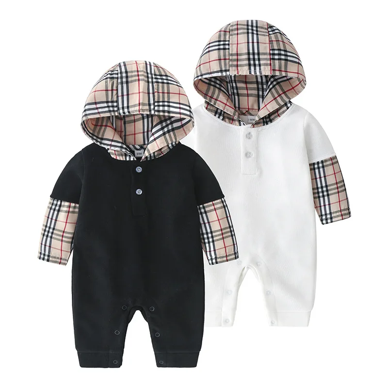 

Newborn Unisex Long Sleeve Hooded Jumpsuit Overalls Toddler Baby Boy Solid Color One Piece Rompers Baby Hooded Sleepwear