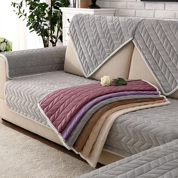 

L shape sectional sofa bed covers for living room soft plush anti-slip slipcovers for corner couch protector solid sofa towel