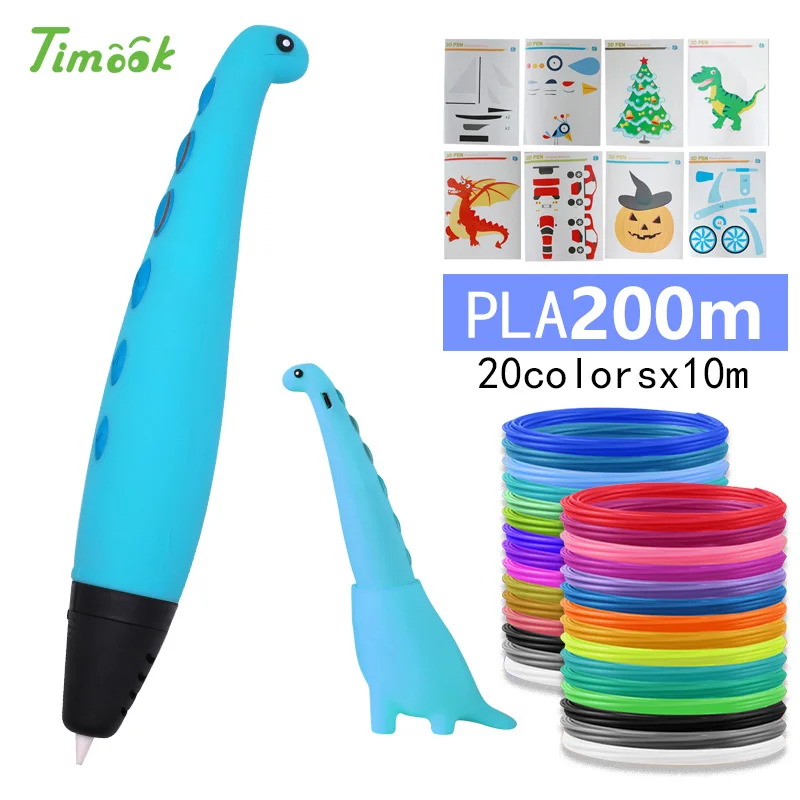 Blue pen 200m PLA Детский Рождественский подарок милый динозавр 3d Ручка с PLA нитью 3d модель креативная граффити ручка 3d Ручка для рисования - Цвет: Blue pen 200m PLA