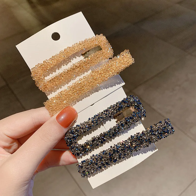 1 комплект, полосатые прямоугольные популярные заколки для волос в Корейском стиле, модные женские Стразы, блестящие Роскошные заколки для волос, BB зажим, инструменты для укладки, заколки