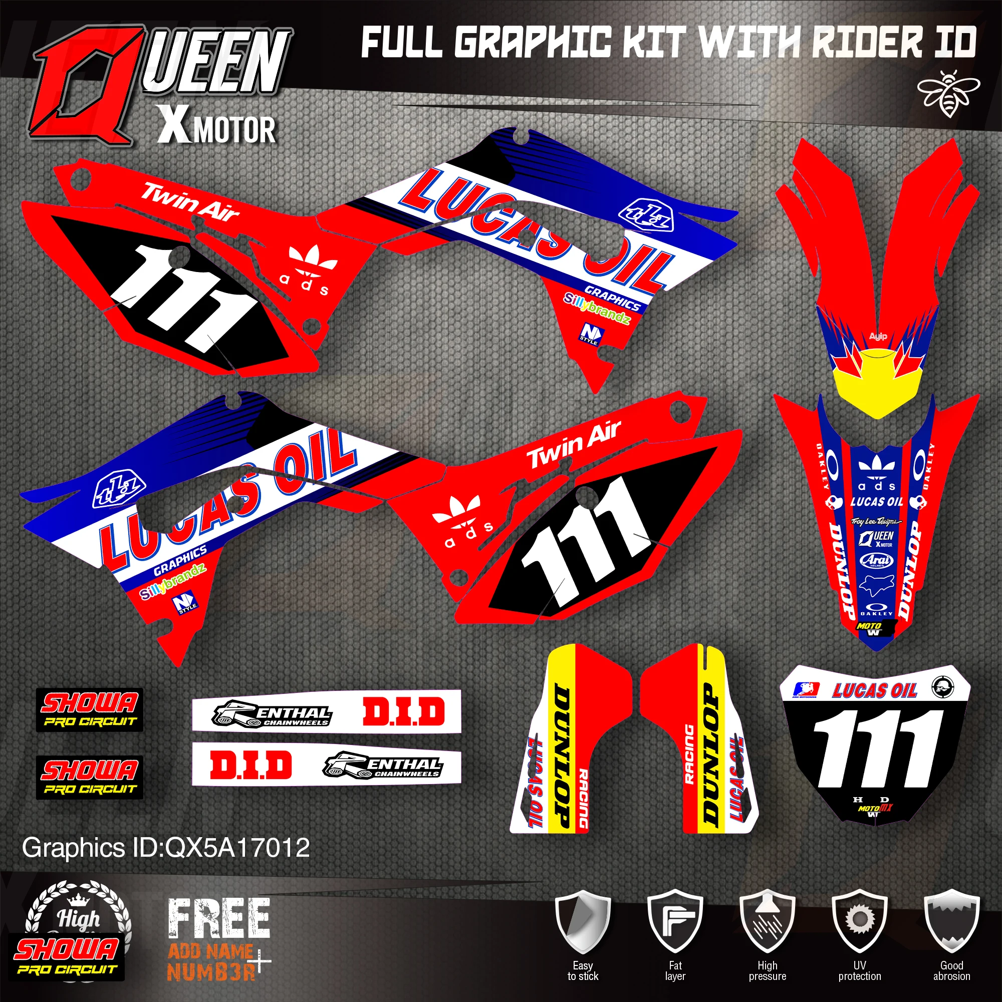 

QUEEN X MOTOR Custom Team Graphics Backgrounds Decals Stickers Kit For HONDA 2018-2020 CRF250R 2017-2020 CRF450 012