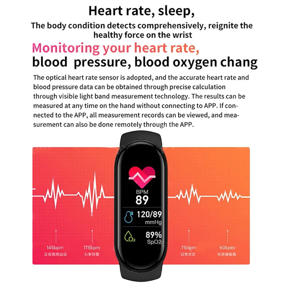 Fashion M6 Smart watch men's and women's sports bracelet waterproof heart rate and body fitness activity monitoring tracker 2021