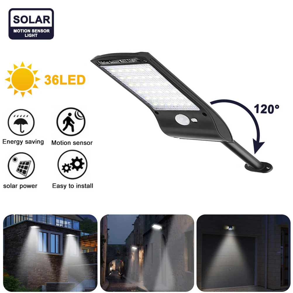 

36LED Solar Wall Light Outdoor Street Lamp Waterproof Rotatable Motion Sensor Street Light For Patio Deck YardGarden Solar Light