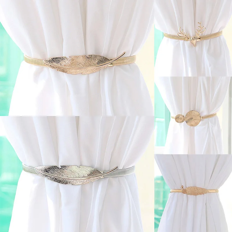 ⚡️Metal Curtain Clip Tieback Buckle Clips Curtain Holders Golden Silver Color Leaves Bow Elk Buckle Tie Back Curtain Accessories