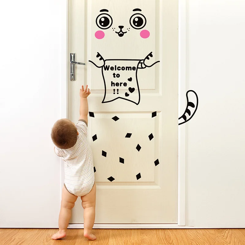 

DIY cute cartoon cat art movable vinyl fresco household room decoration door switch wall paste bedroom children room lamp decora
