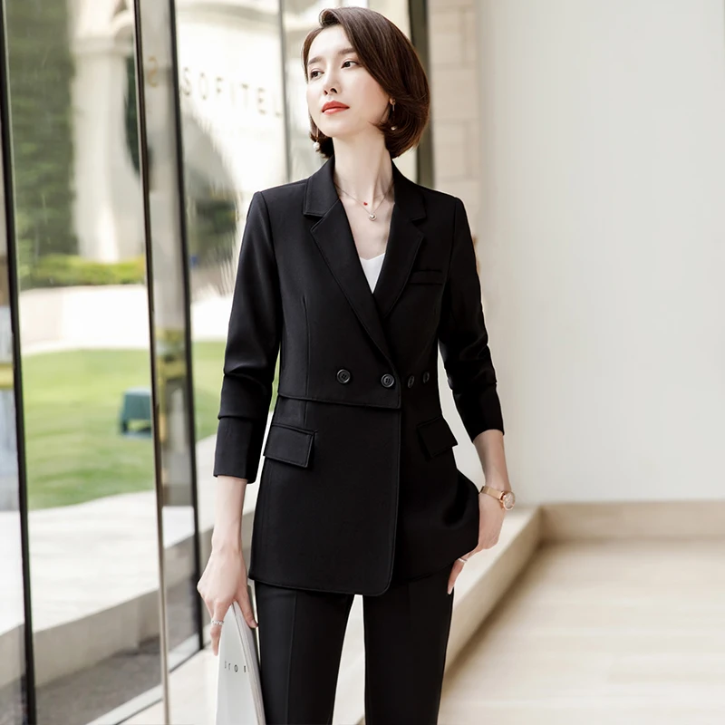 Lenshin, Женская Элегантная черная Свободная куртка с карманами, длинный рукав, Блейзер, модная рабочая одежда, Офисная Женская верхняя одежда, пальто