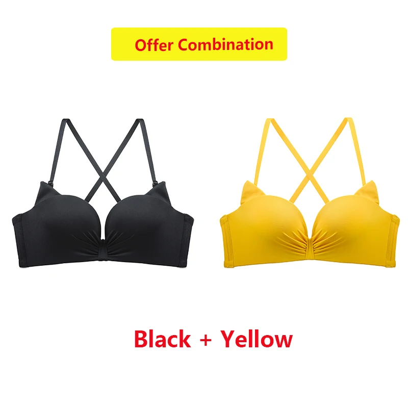 Слоновая кость Sexy Lingerie Cat Ear Pattern Beauty Back Gather Bra Small Breast Thickened Wire Free Underwear For Girls 32/70-38/85 A B Cup - Цвет: Слоновая кость