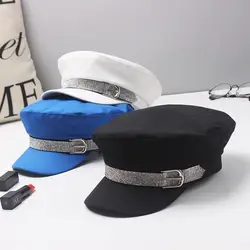 Новая просверленная морская шапка, Корейская версия, берет, хлопковая кепка газетчика для девочек, британский стиль, шапка с утиным язычком