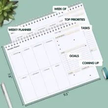 

Weekly Planner Daily Schedule Agenda 52 Sheets Undated Notebook Journal Spiral Organizer Diary with Top Priorities Tasks Book