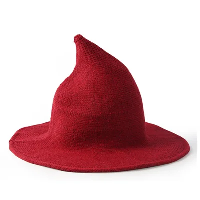 Red Modern Witch Hat Made From High Quality Sheep Wool Halloween Party Witch Hats US - Цвет: Red