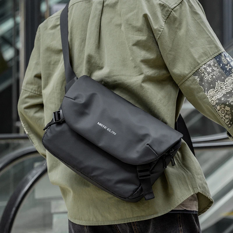 MOYYI män Crossbody-väska med stor kapacitet Lättviktsväska med flera funktioner för män Herrpaket Enfärgad svart mode unisex_voghion.com