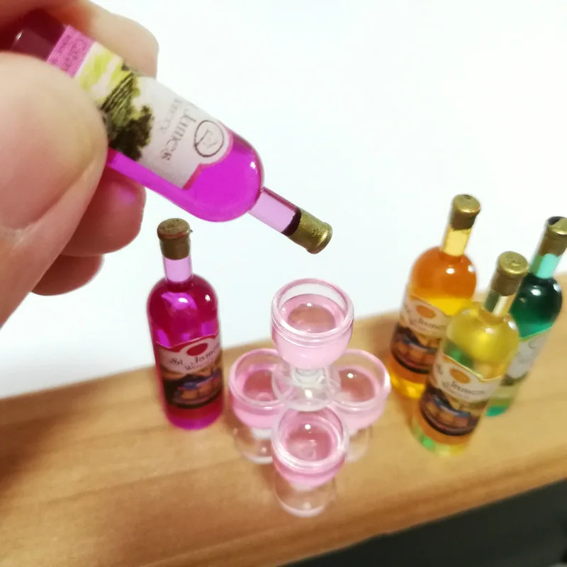 1 комплект Мини бутылки для шампанского+ бокал для вина чашки для миниатюрного кукольного домика кухня Scence ролевые игры Кукла еда игрушка