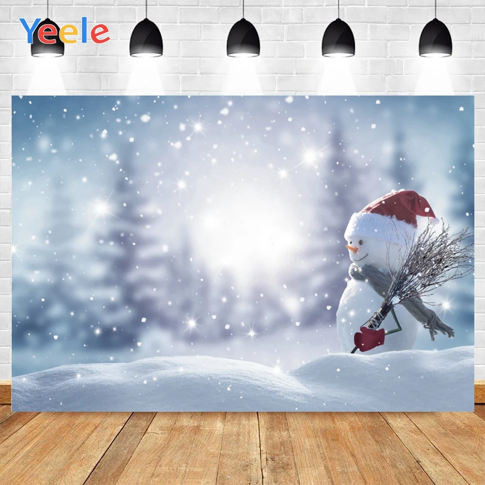 

Christmas Party Portrait Bokeh Snowman Pines Decor Photography Backdrop Personalized Photographic Backgrounds For Photo Studio