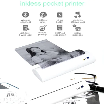 

A4 Portable Bluetooth thermal Printer Support PDF Documents photos ios android PC USB Port Built-in Battery