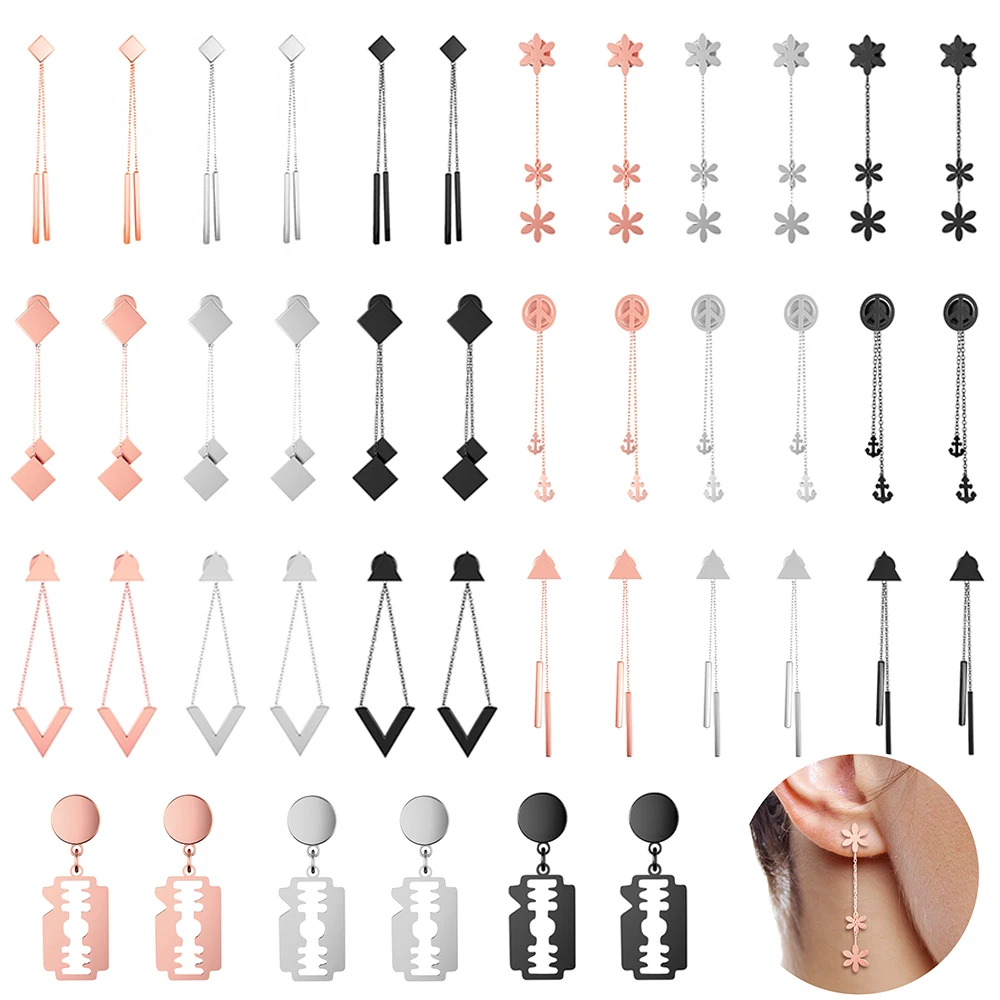 

316L Steel Dangled Ear Studs Rings Fake Cheater Ear Plugs Tunnels Cross Peace Chain Earring Faux Gauge Men Women Piercing Oreja