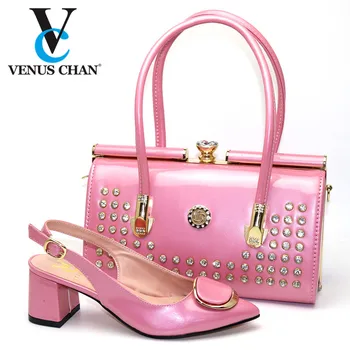 

New Arrival Matching Shoe and Bag Italy Ladies Shoes with Matching Bags Set Decorated with Rhinestone Plus Size Shoes Women Heel