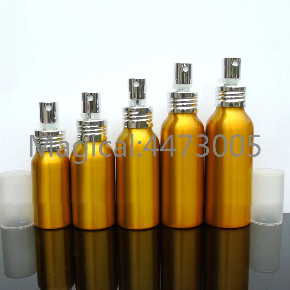 

30-50pcs 30/50/60/80/100ml Aluminum gold empty spray bottle Fine Mist Refill cosmetic spray jar Sample travel subpackage bottles