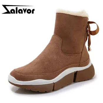 

ZALAVOR 5 Color Real Leather Ankle Boots Ladies Warm Fashion Snow Boots Daily Plush Fur Winter Shoes Women Footwear Size 35-39