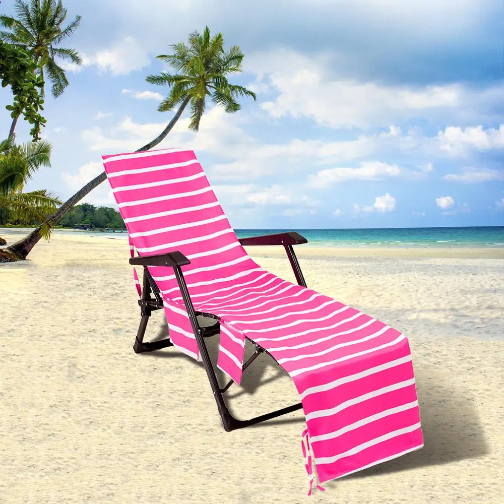 Portable Beach Towel Cover With Side Pockets Beach Chaise Lounge Chair Tow 