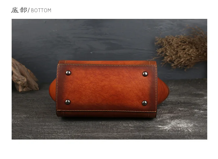 New ladies handbag head leather retro leather women's bag solid-color fashion one-shoulder tote bag