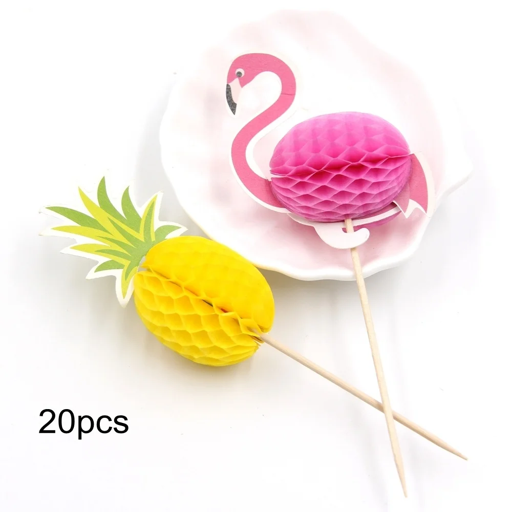 1set Flamingo DIY Paper Umbrella Drink Picks Paperboard Crafts Straws Pineapple For Summer Birthday Hawaiian Party Decorations