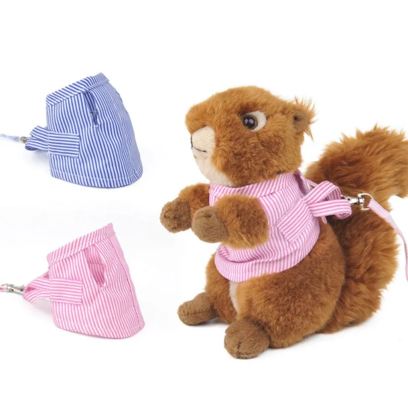 1 arnés suave para chaleco de hámster con correa para mascota pequeña, ardilla, conejillo de indias, cuerda de remolque, correa a rayas, suministros para mascotas, collares