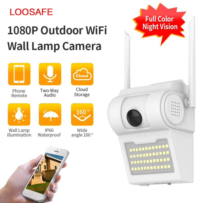 Wireless WiFi IP Camera 1080P Wall Lamp Security Outdoor 2MP Two Way Audio Floodlight Color Night Vision Wifi | Безопасность и