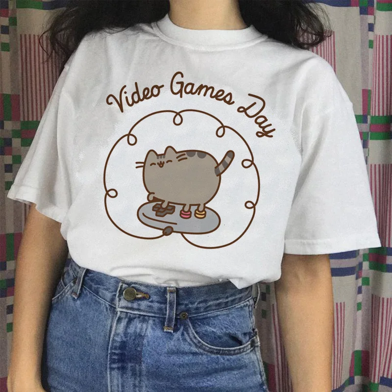 Футболка pusheen cat, harajuku, женская футболка, женская футболка, забавная одежда, эстетическая футболка, Топы, футболка с рисунком, 90s