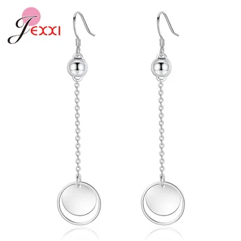 

Simple 925 Sterling Silver Long Tassel Drop Dangle Earring with Round Circle Pendant Fashion Trendy Jewelry Oorbellens Gift