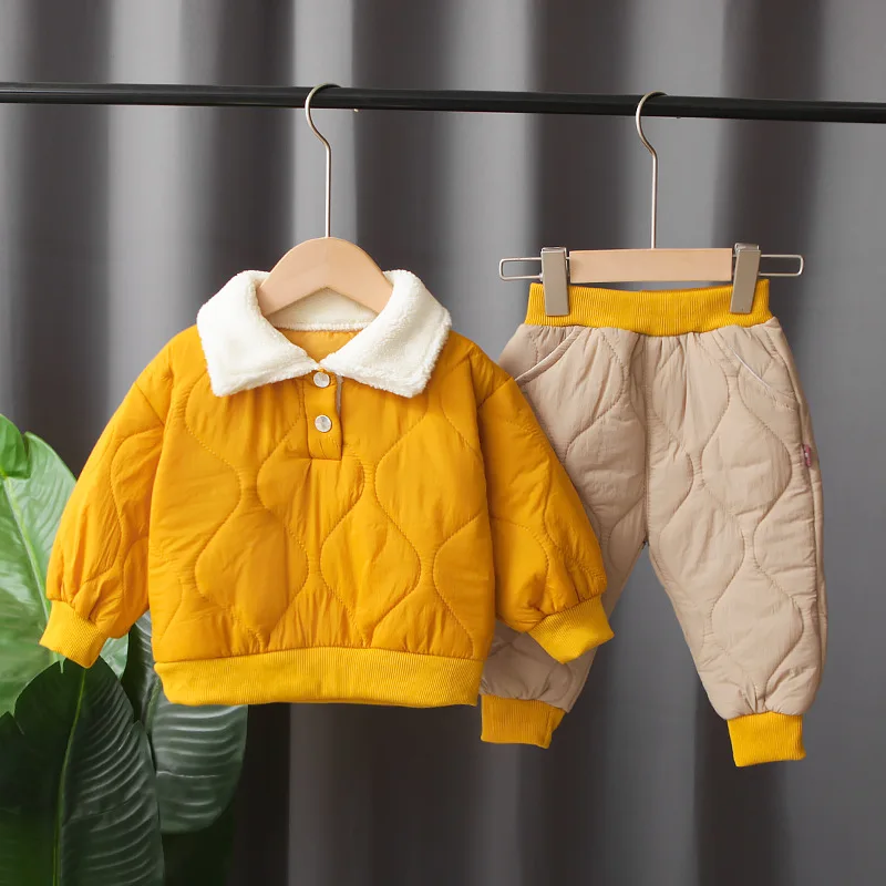 

Autumn Winter Children's Clothing Sets Cotton clothes Baby Boy Girl Jacket +Pant 2PCS Thick Warm Kids Costume Suit cold Outfit