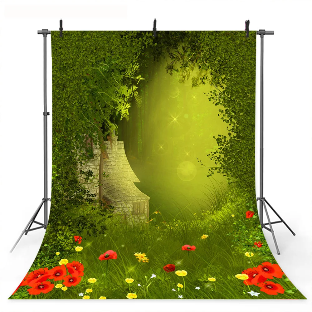 Spring Scenery Photography Backdrop for Photo Studio Bokeh Green Grass Red Flowers Background Forest Photoshoot | Электроника