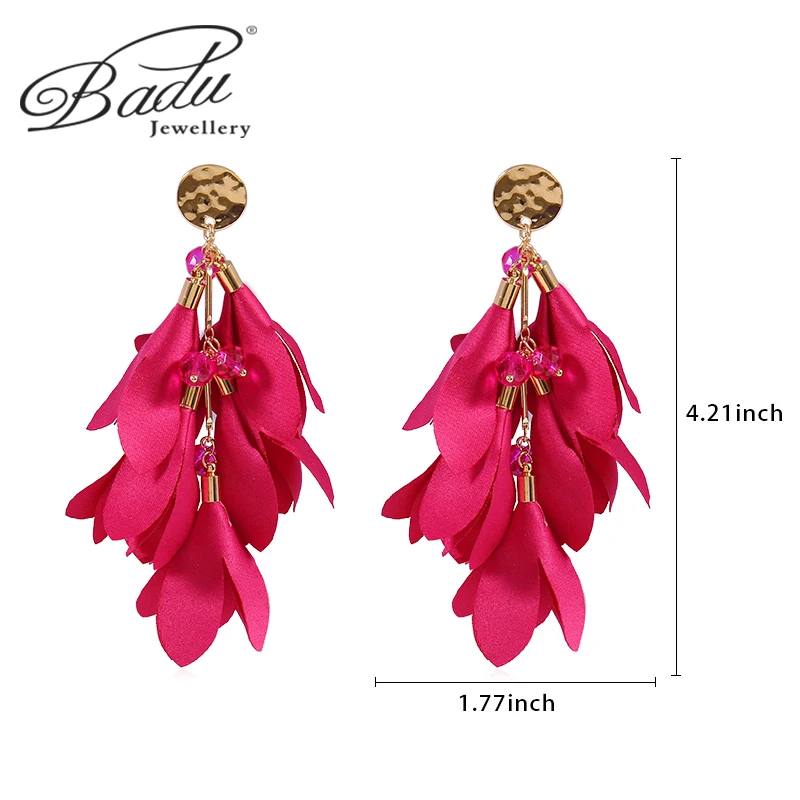 Rose Red Flower Tassel Long Drop Earrings for Women Wedding Bridal Jewelry dangle earrings drop earrings flower earrings long earrings crystal tassel earrings