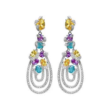 

David Zhang Colorful Gem stone Multilayer Water Droplet Dinner Earrings Flash Long Color Water Droplet Earrings