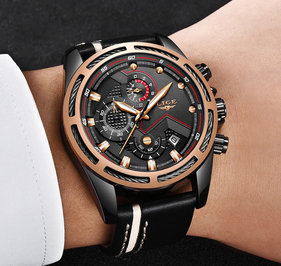 Lige мужские часы Модные Спортивные кварцевые кожаные часы мужские часы лучший бренд класса люкс золотые водонепроницаемые часы бизнес класса Relogio Masculino